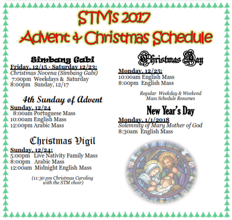 2017 Advent and Christmas Schedule St Thomas More Church